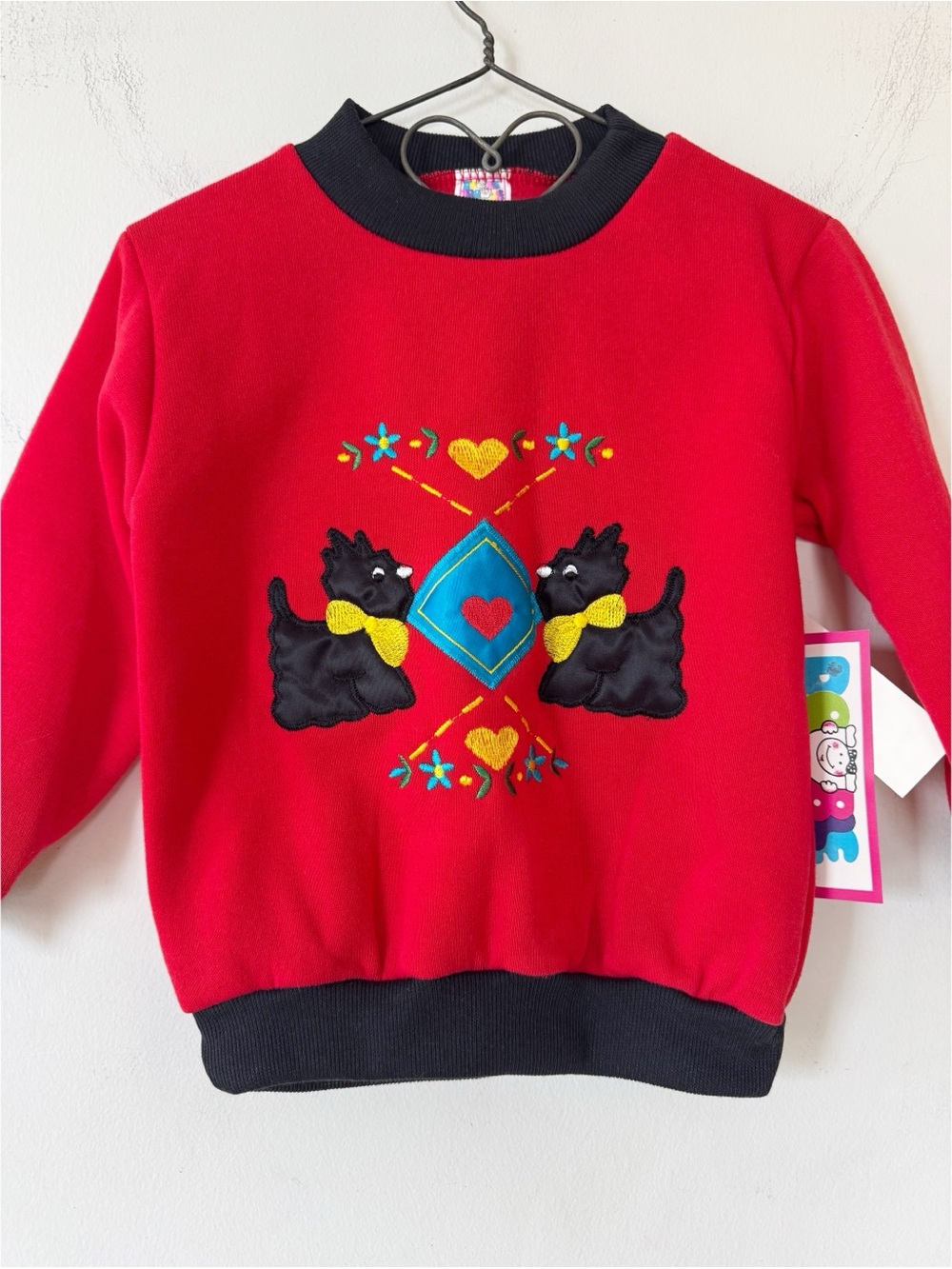 NWT Vintage 80s 90s Double Trouble Red Black Scottie Fog Appliqué Sweatshirt 2T